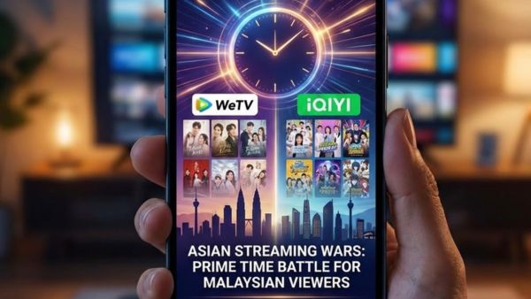 News card image illustrating Asian streaming apps for Malaysian viewers on a smartphone, with an abstract “prime time” theme.
