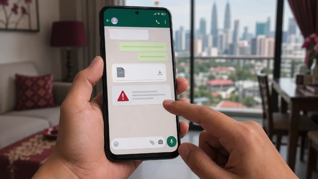 Android phone showing a checklist before opening a gaming APK received through WhatsApp